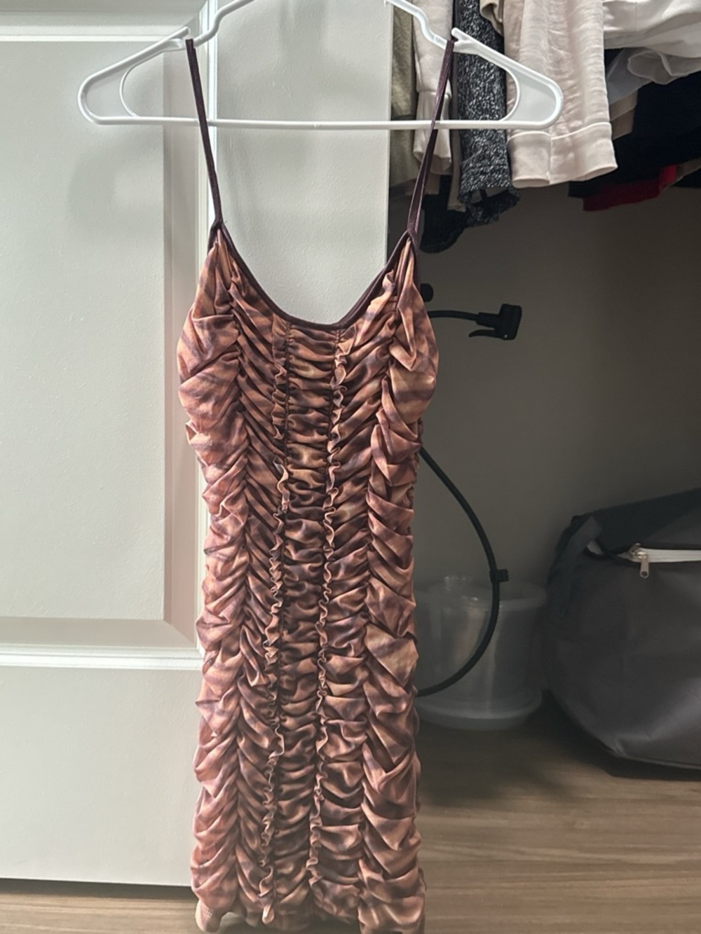 Urban Outfitters Dusty Rose Ruched Spaghetti-Strap Mini Dress